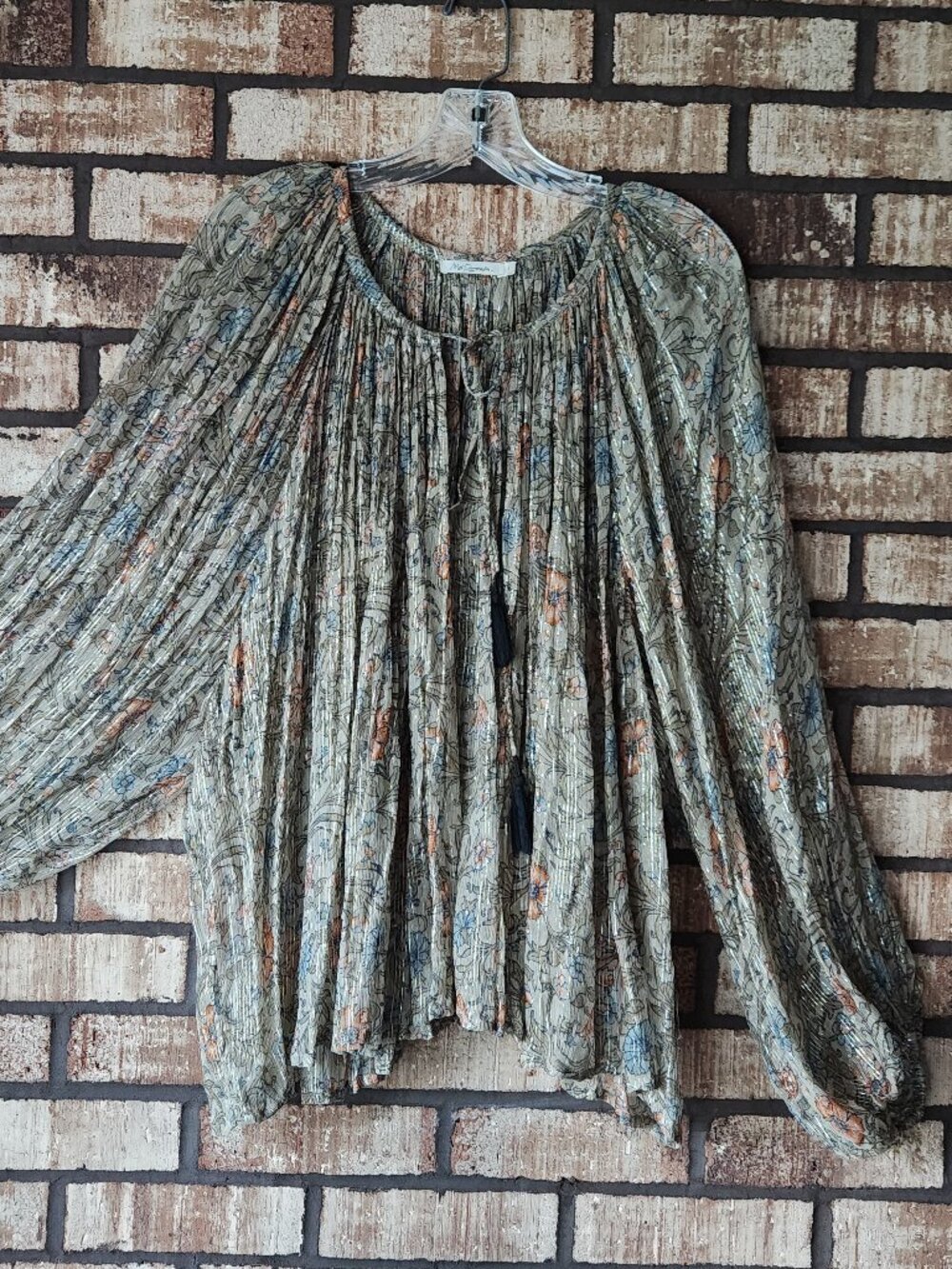 Mes Demoiselles Paris Ginger Shimmer Boho Floral Blouse Tie Neck French Size 1